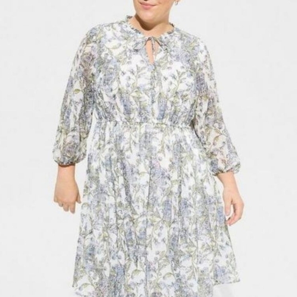 Torrid Blue and Gray Long Sleeve Sundress with Peter Pan Collar - Picture 1 of 8